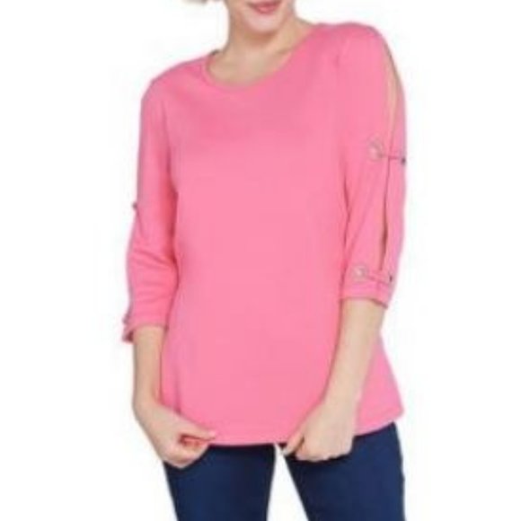 Quacker Factory Tops - Quacker Factory Split Sleeve Knit Top with Detail